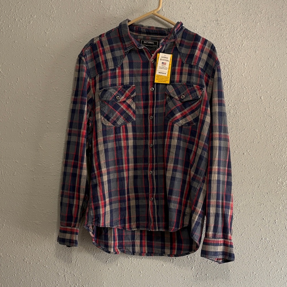 Nautica Men's Plaid Button-Down Shirt - Blue and Red